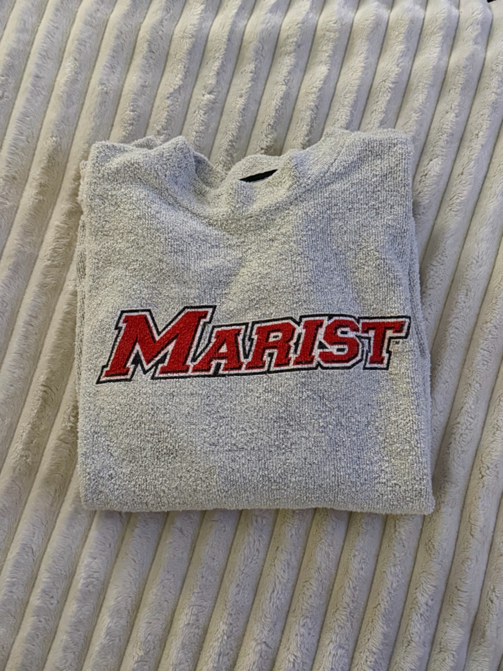 Marist Logo Grey Terry Crewneck Sweatshirt - Red Lettering